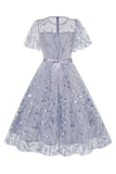 Damasco Sequined Leaf Bordado Malha Overlay Elegante Vestido Vintage