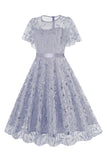 Damasco Sequined Leaf Bordado Malha Overlay Elegante Vestido Vintage