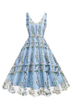 Sparkly Apricot Flor Mangas Swing Swing 1950s Vestido