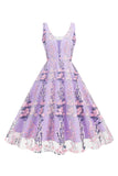 Sparkly Apricot Flor Mangas Swing Swing 1950s Vestido