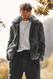 Cinza escuro Faux Fur Turn Collar Zip Up Short Men Coat