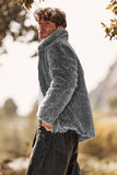 Cinza escuro Faux Fur Turn Collar Zip Up Short Men Coat