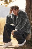 Cinza escuro Faux Fur Turn Collar Zip Up Short Men Coat