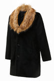 Fofo Xale Preto Lapela Faux Fur longo Casaco Masculino