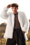 Branco Fofo Faux Fur Mangas Longas Casaco Cardigan Masculino