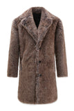 Khaki Fluffy Notched Lapela Faux Fur Long Casaco Masculino