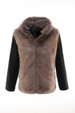 Fluffy Brown Faux Fur Short Casaco Masculino com Capuz