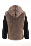 Fluffy Brown Faux Fur Short Casaco Masculino com Capuz