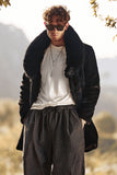 Preto Luxury Faux Fur Winter Long Men's Coat com mangas compridas