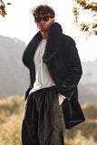 Preto Luxury Faux Fur Winter Long Men's Coat com mangas compridas