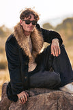 Preto Luxo Faux Fur Mangas Longas Homens inverno Outerwear