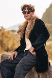 Preto Luxo Faux Fur Mangas Longas Homens inverno Outerwear