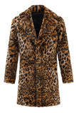 Mid-Length Brown Leopard Print Faux Fur Casaco de inverno Masculino com Gola de Lapela