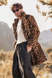 Brown Leopard Print Lapel Collar Faux Fur Mid-Length Men's Winter Coat