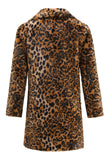 Mid-Length Brown Leopard Print Faux Fur Casaco de inverno Masculino com Gola de Lapela