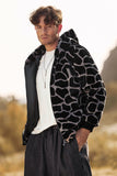 Leopard Faux Fur Zip-Up Hoodie Mangas Longas Casaco Masculino