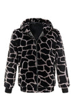 Leopard Faux Fur Zip-Up Hoodie Casaco Masculino