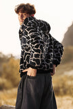 Leopard Faux Fur Zip-Up Hoodie Mangas Longas Casaco Masculino