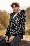 Leopard Faux Fur Zip-Up Hoodie Mangas Longas Casaco Masculino