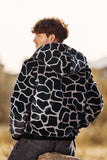 Leopard Faux Fur Zip-Up Hoodie Mangas Longas Casaco Masculino