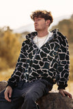 Leopard Faux Fur Zip-Up Hoodie Mangas Longas Casaco Masculino