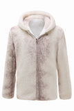 Marfim Masculino Faux Fur Zip-Up Hoodie Coat