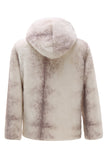 Marfim Masculino Faux Fur Zip-Up Hoodie Coat