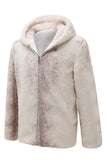 Marfim Masculino Faux Fur Zip-Up Hoodie Coat