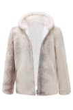 Marfim Masculino Faux Fur Zip-Up Hoodie Coat