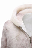 Marfim Masculino Faux Fur Zip-Up Hoodie Coat