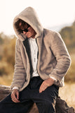 Khaki Zip-Up Fleece Hoodie Casaco de inverno Masculino