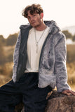 Cinza Midi Shearling Casaco de inverno Masculino com Capuz