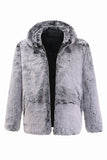 Casaco Midi Masculino Cinzento Capuzado Shearling