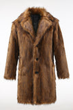 Castanho Notched Lapela Long Men's Shearling Coat com botões