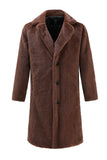 Castanho Nothced Lapela Long Shearling Coat para Homem