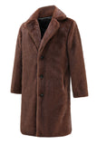 Castanho Nothced Lapela Long Shearling Coat para Homem