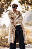 Branco Mid-Length Long Sleeve Faux Fur Printed Leopard Casaco Masculino