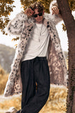 Branco Mid-Length Long Sleeve Faux Fur Printed Leopard Casaco Masculino