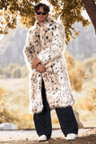 Branco Mid-Length Long Sleeve Faux Fur Printed Leopard Casaco Masculino