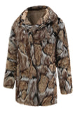 Brown inverno Homens Faux Fur Casaco Grosso Capuz Mangas Longas