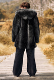 Preto Puffy manga longa com capuz Faux Fur Winter Men's Coat