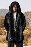 Preto Puffy manga longa com capuz Faux Fur Winter Men's Coat