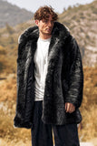 Preto Puffy manga longa com capuz Faux Fur Winter Men's Coat