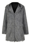 Cinzento Masculino Faux Fur Casaco Longo inverno Cor Sólida Lapela Mangas Longas