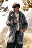 Lapela Cinzenta Cor Sólida Faux Fur Mangas Longas Casaco Masculino de inverno