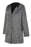 Cinzento Masculino Faux Fur Casaco Longo inverno Cor Sólida Lapela Mangas Longas