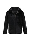 Casaco Masculino Faux Fur com Capuz Preto inverno Luxo Engrossado