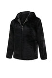 Casaco Masculino Faux Fur com Capuz Preto inverno Luxo Engrossado