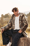 Leopard Mid-Length Faux Fur inverno Casaco Masculino