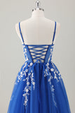 Royal Blue Ball-Gown Long Appliqued Prom Dress com Fenda